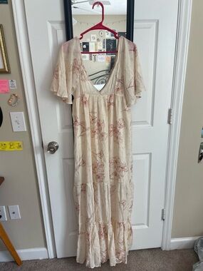 Billabong Cream Maxi Dress with Pink Floral Print